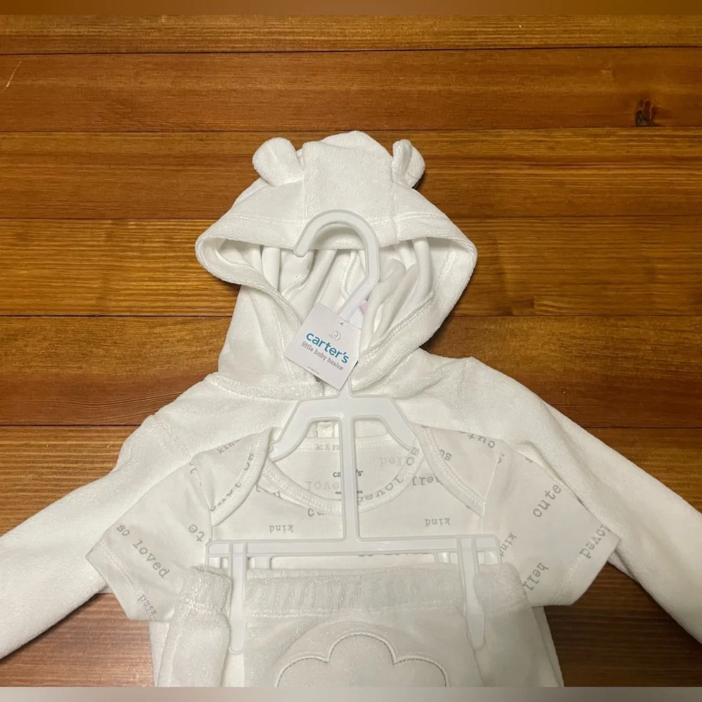Carter's Cream Hooded Baby Romper with Cloud Applique
